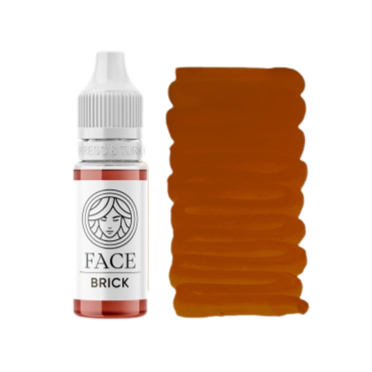 Pigmento PMU FACE Brick con campione colore caldo arancio-marrone, indicato come correttore per sopracciglia.