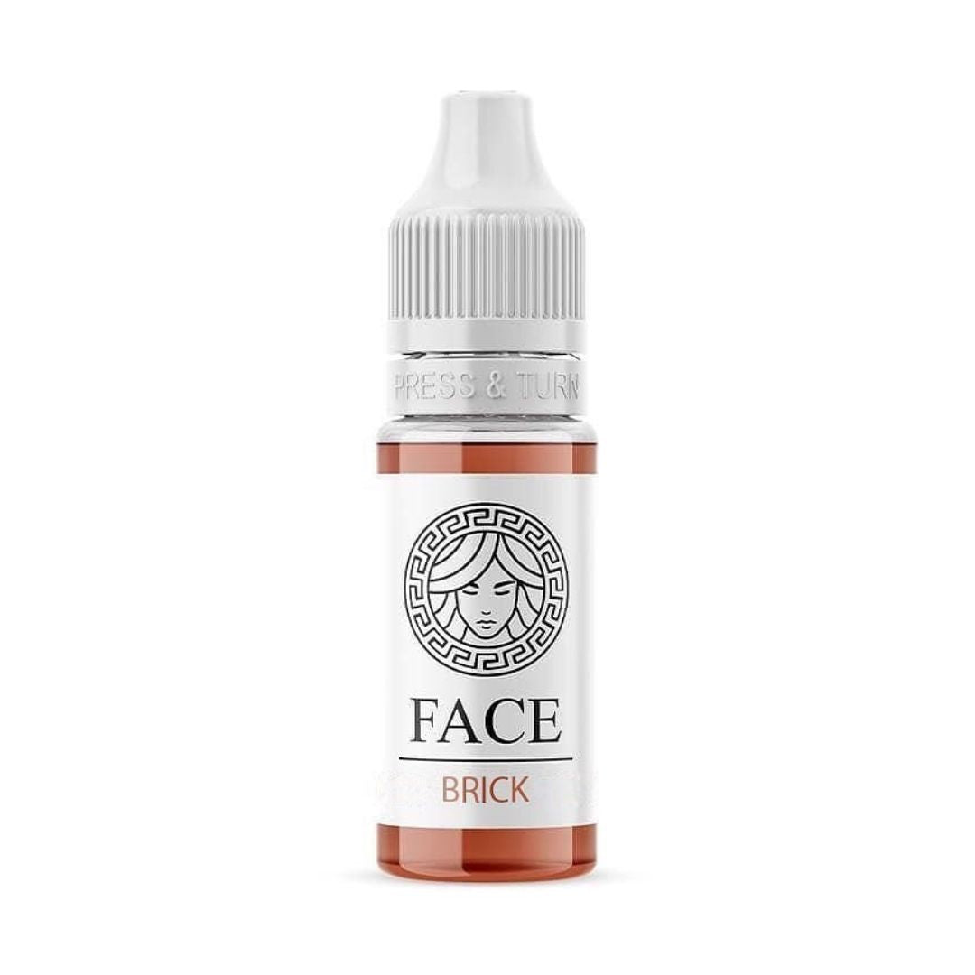 Pigmenti PMU FACE Brick for neutralizing cold lip tones, warm orangey-brown pigment in a 15ml bottle.