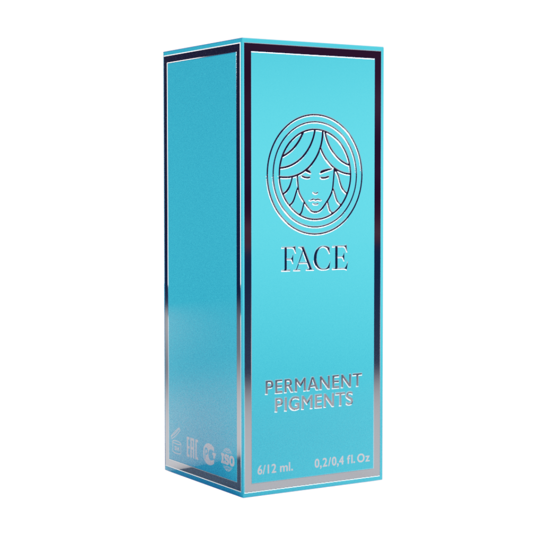 Confezione blu FACE Permanent Pigments per pigmenti destinati al trucco permanente.