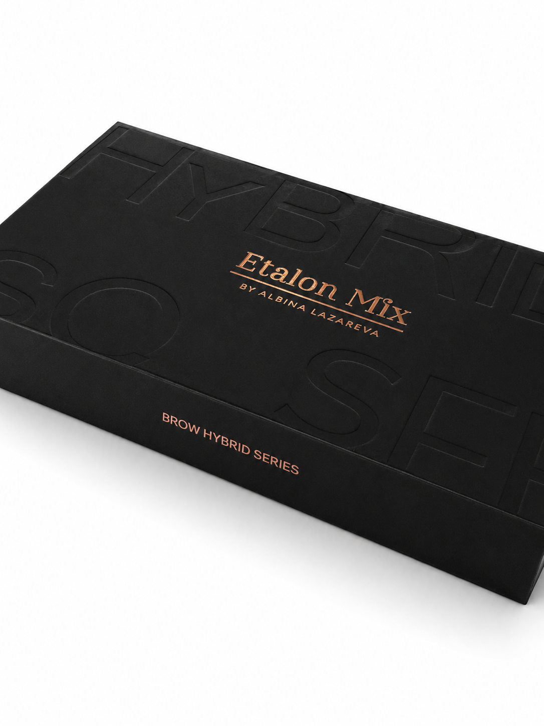 Scatola nera chiusa Etalon Mix Brow Hybrid Series con finiture color rame e logo Etalon Mix by Albina Lazareva.