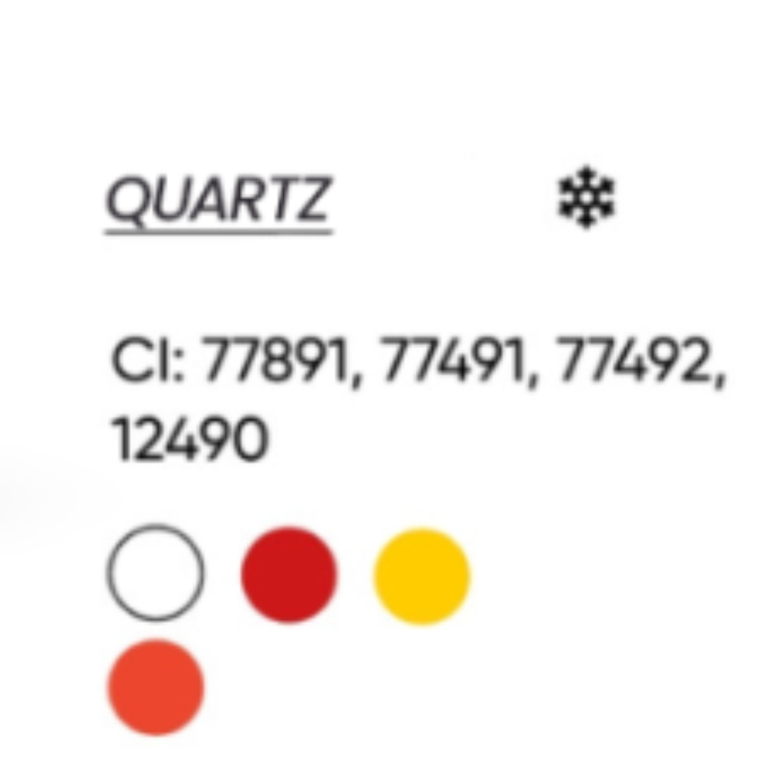 Scheda cromatica FACE Quartz con CI 77891, 77491, 77492 e 12490 e indicazione di tonalità fredda.