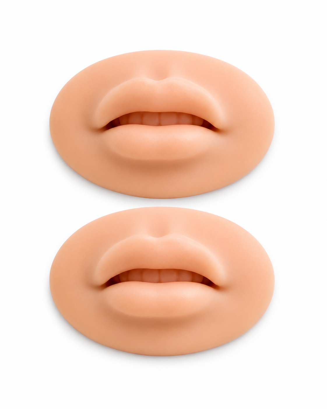 Due supporti labbra in silicone per pratica PMU e allenamento delle tecniche di dermopigmentazione labbra.
