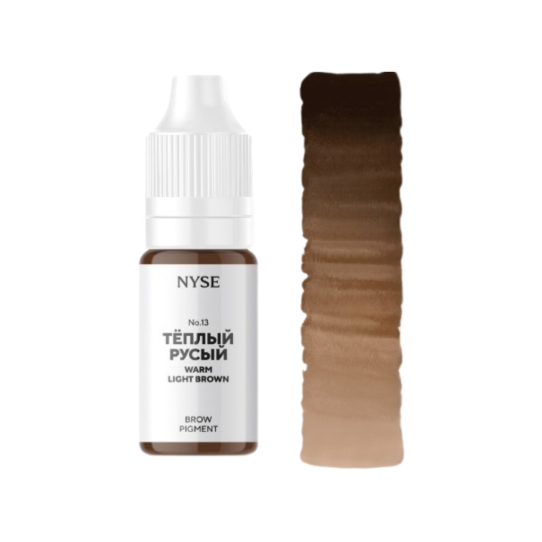 Pigmento PMU sopracciglia NYSE N.13 Warm Light Brown con swatch marrone chiaro caldo per trucco permanente sopracciglia