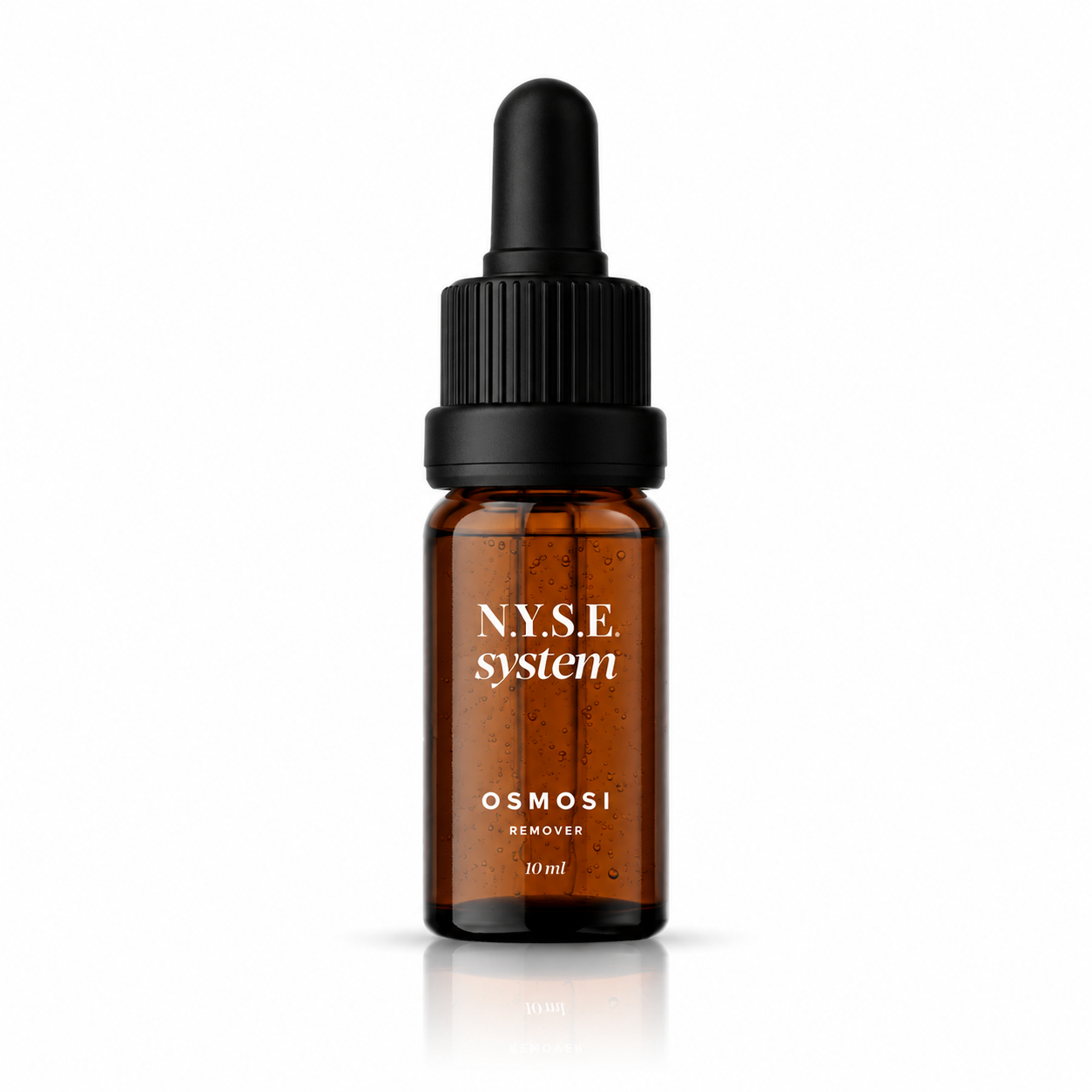 Flacone NYSE Osmosi Remover da 10 ml con contagocce nero su sfondo bianco.