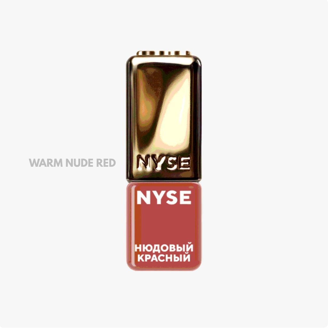 Pigmento PMU labbra NYSE Warm Nude Red flacone 3D su sfondo grigio studio certificato REACH