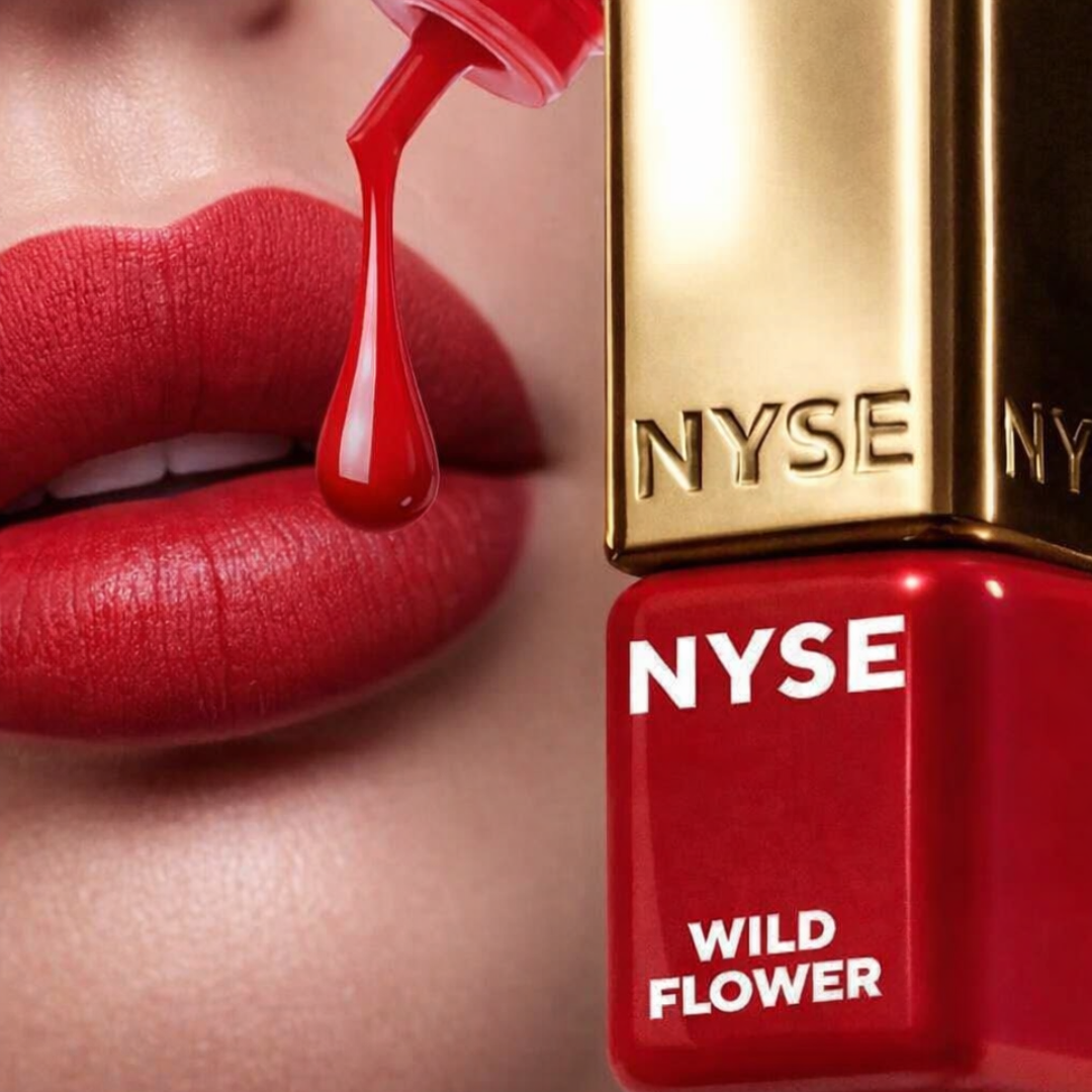 NYSE Wildflower pigmento PMU labbra rosso arancio caldo con esempio visivo di risultato labbra intenso e luminoso