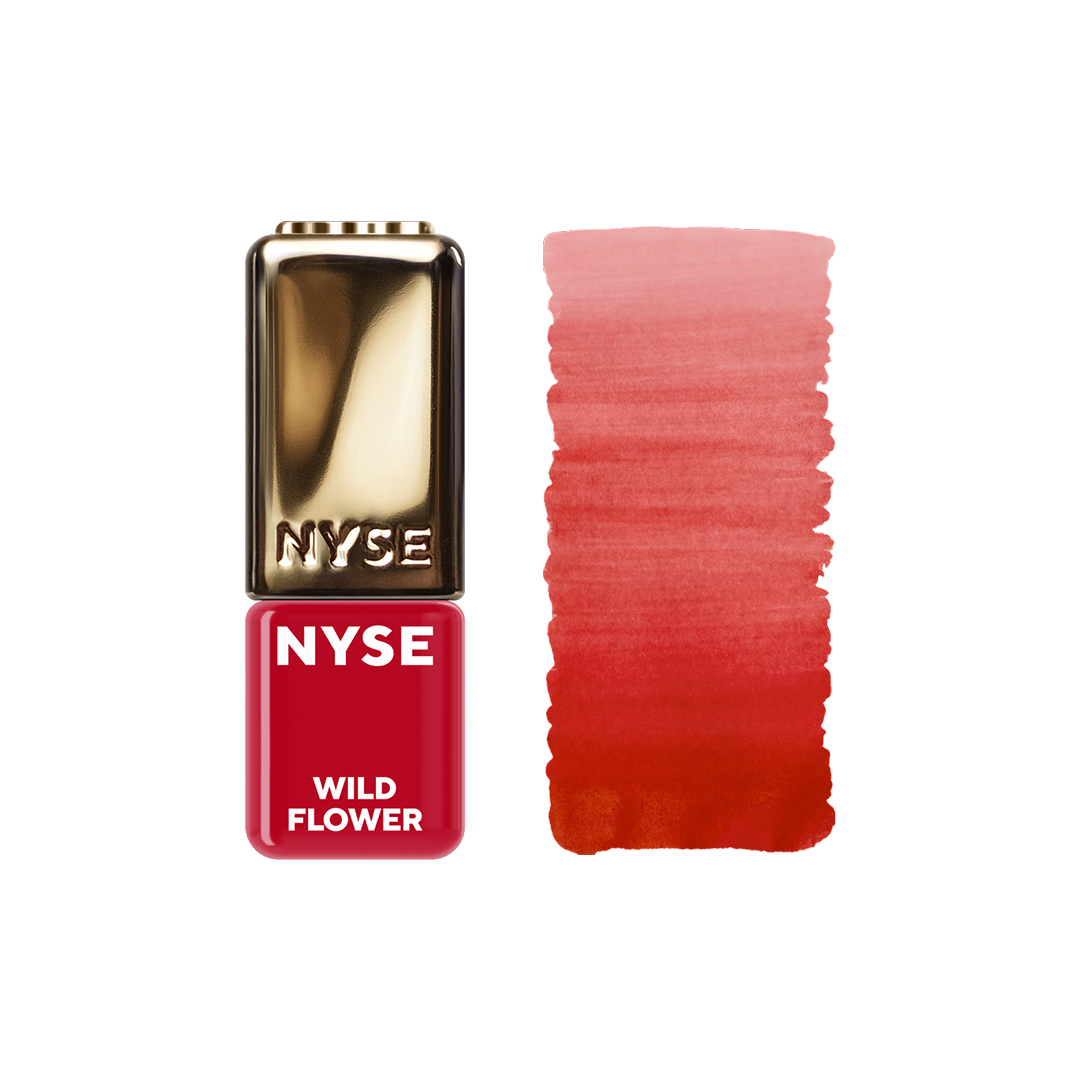 Pigmento PMU labbra NYSE Wildflower con swatch rosso arancio caldo per lip blush e trucco permanente professionale