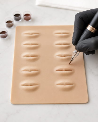 Supporto in silicone per pratica PMU con dieci labbra tridimensionali, ideale per allenamento di contorno, riempimento e sfumatura labbra.