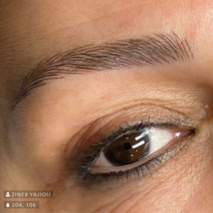 Risultato sopracciglia PMU realizzato con Swiss Color 204 Hazel Brown e 106 Gold.