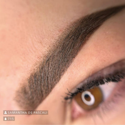 Risultato PMU sopracciglia realizzato con Swiss Color 715 Classic Brown, effetto pelo definito e naturale in tonalità marrone classico.