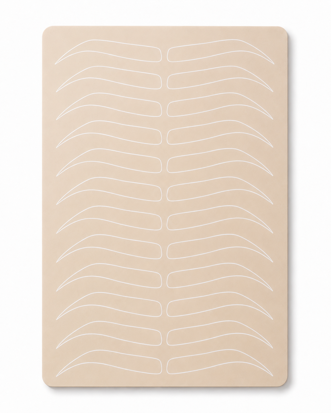 Tappetino in silicone color pelle con sagome sopracciglia per esercitazioni di microblading, hairstroke e trucco permanente.
