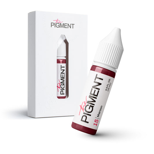 Flacone : Pigmento labbra PMU The Pigment colore Maroon 15 flacone 15 ml – pigmento PMU professionale, vista frontale etichetta