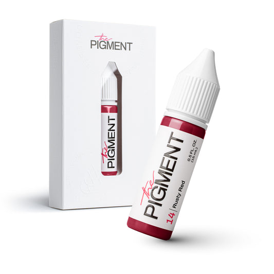 Flacone : Rusty Red 15 ml – pigmento PMU professionale, vista frontale etichetta trucco permanente labbra