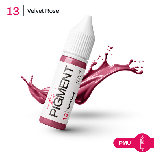 Swatch colore The Pigment Velvet Rose per PMU labbra: campione tonalità e saturazione per valutare resa e copertura